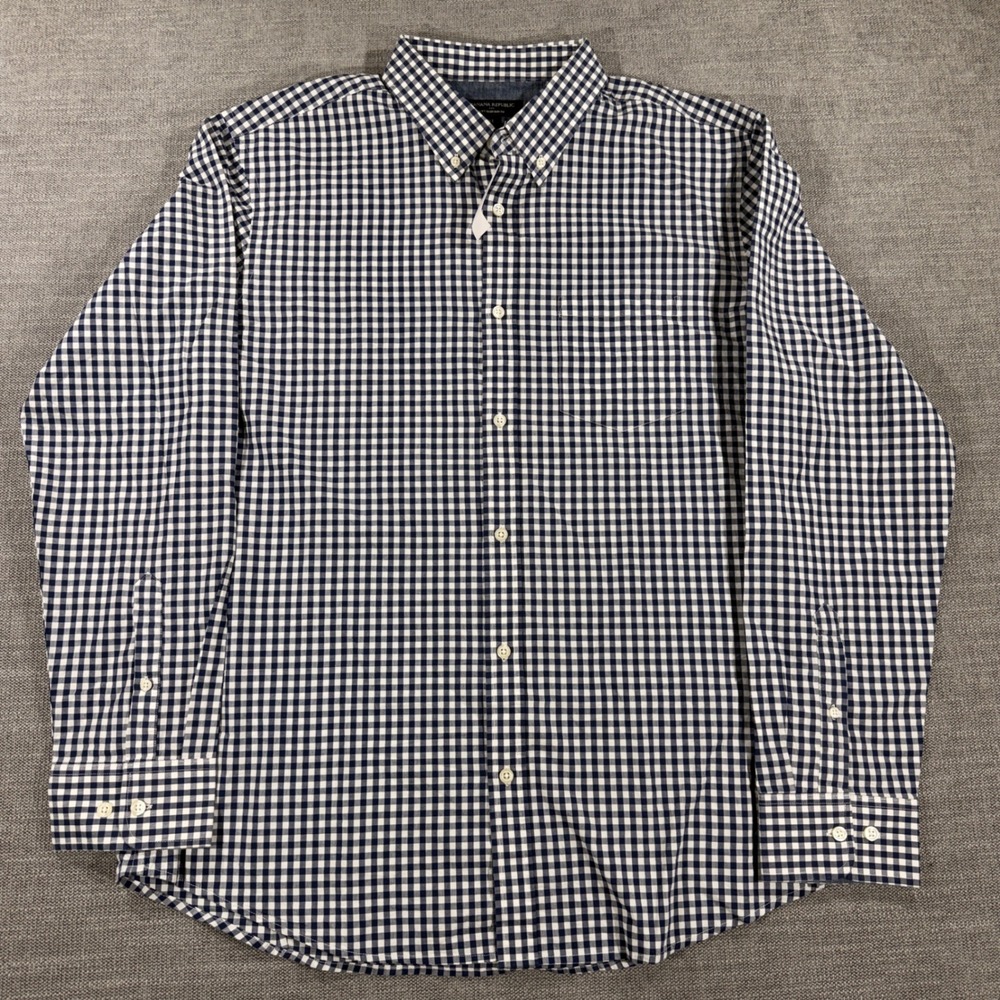 Banana Republic Button Down Men XL Navy Blue NEW Slim Fit Gingham Soft‎ Shirt
